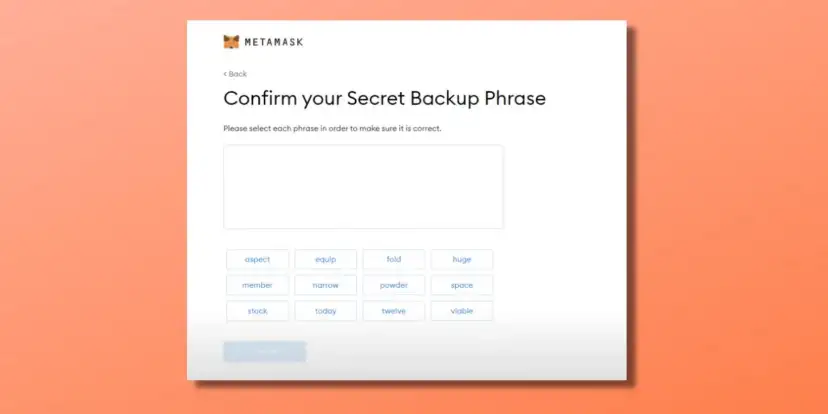 confirm secret key screen