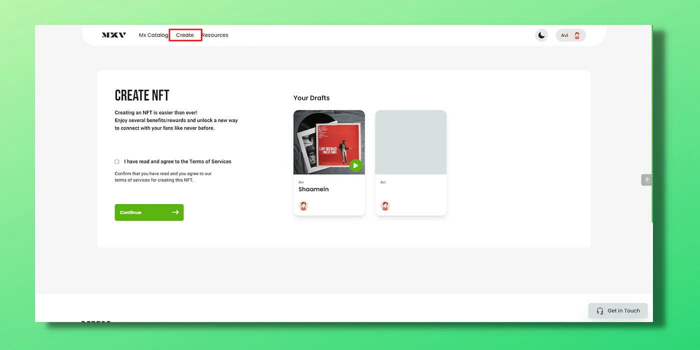 create nft page